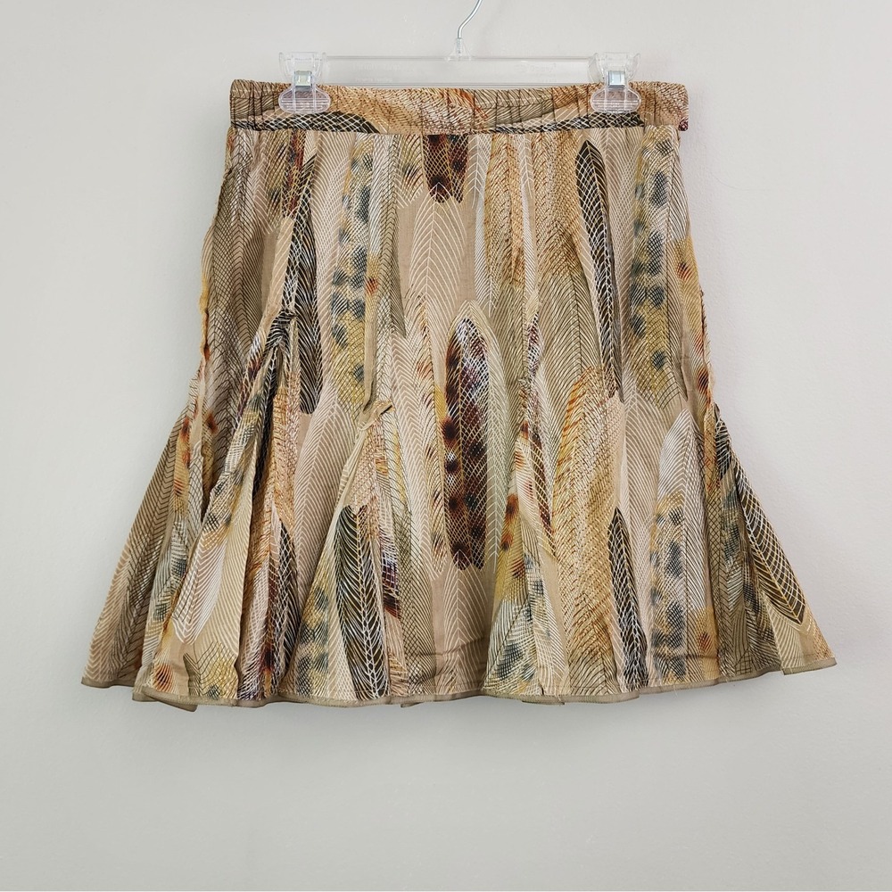 Anthropologie FEI Size 6 Feather Print Gored Flared Indie Boho Cotton Skirt